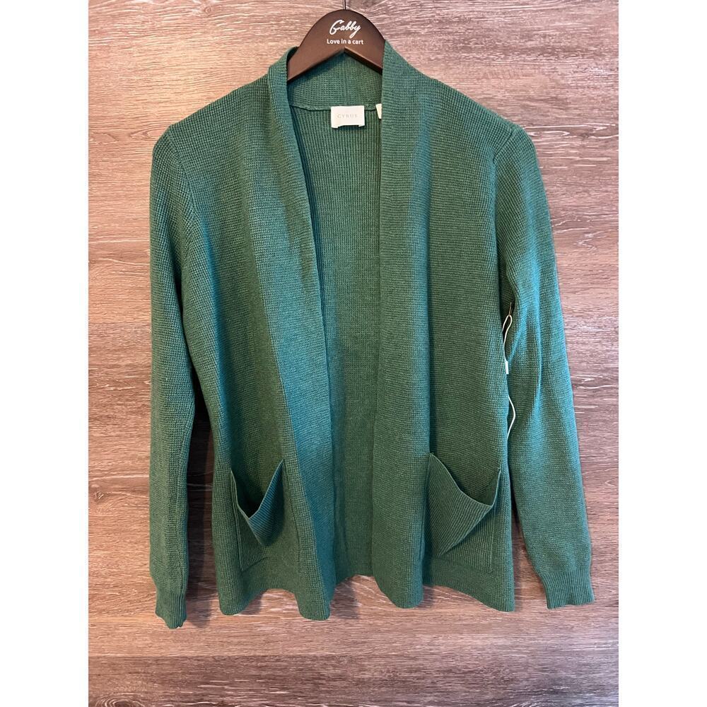 Cyrus  cardigan opene pockets knit cotton sz small green career office fall